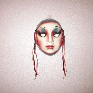 VTG About Face LADY FACE Clay Art MASK Porcelain MASQUERADE Gothic CAT EYE Mardi